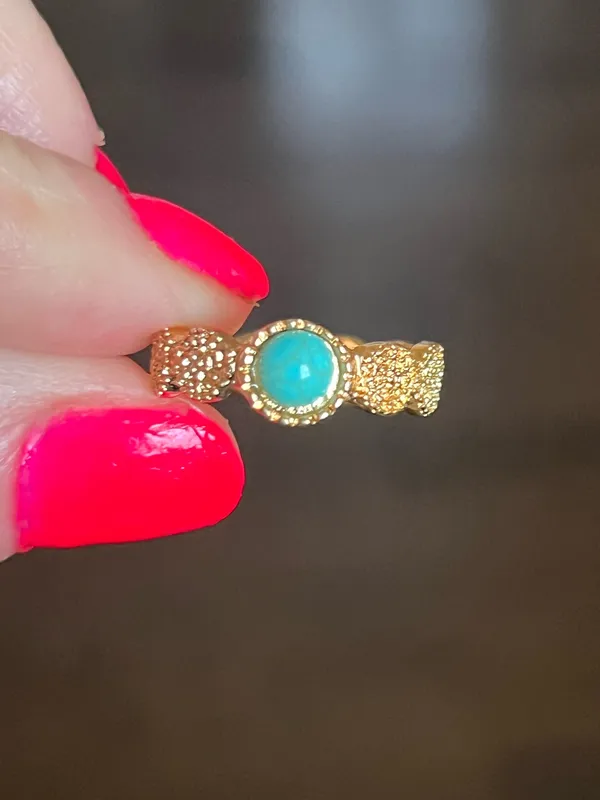 &merci Women’s Stainless Steel Gold Tone Faux Turquoise Adjustable Ring Size 6-9 - Image 3
