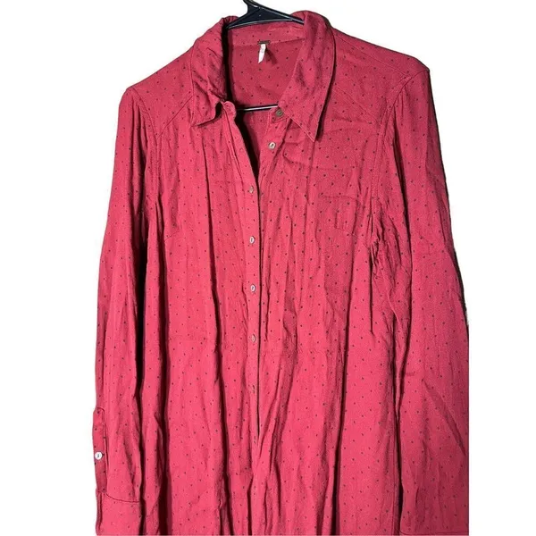 Free People Red Polka Dot Button‎ Dow Shirt Dress Size L - Image 2