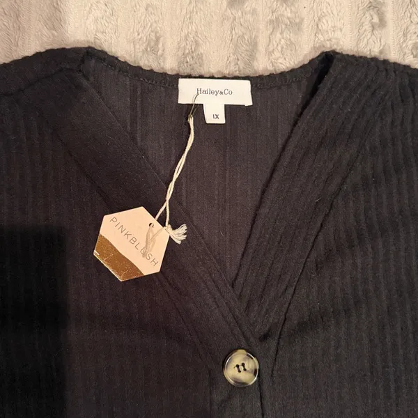 PinkBlush Hailey & Co Womens 1XL Black Ribbed Henley Maternity Top Long Sleeve - Image 3
