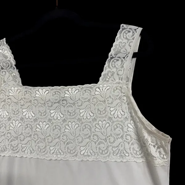 VTG Cinema Etoile L White Lace Yoke Square Neck Camisole‎ Tank Top Bridal Summer - Image 6