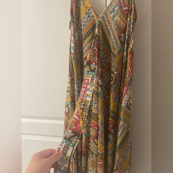 Geo Ethnic Print Silk Maxi Dress - Image 7
