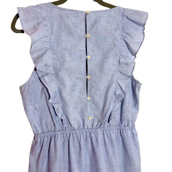 Madewell Chambray Cotton Sleeveless Ruffle Mini Dress Size 10 - Image 4