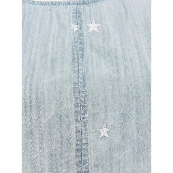 Velvet‎ Heart Peplum Tank Top Light Blue Chambray White Embroidered Stars Med - Image 4