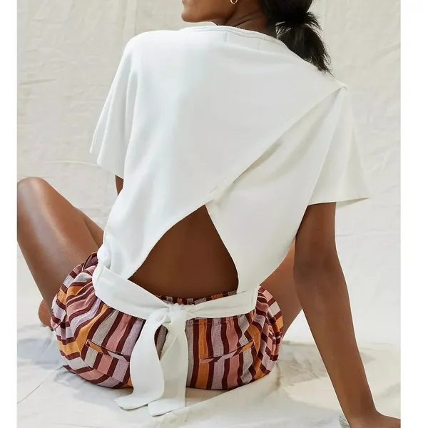 Anthropologie White Tie-Back Sweatshirt Tee Size Large New with Tag MSRP $80 SOO - Image 2