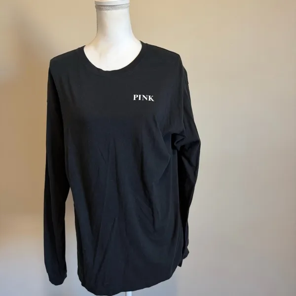 Victoria's Secret PINK Oversized Black Logo Campus Long sleeve Tee size large - Image 2