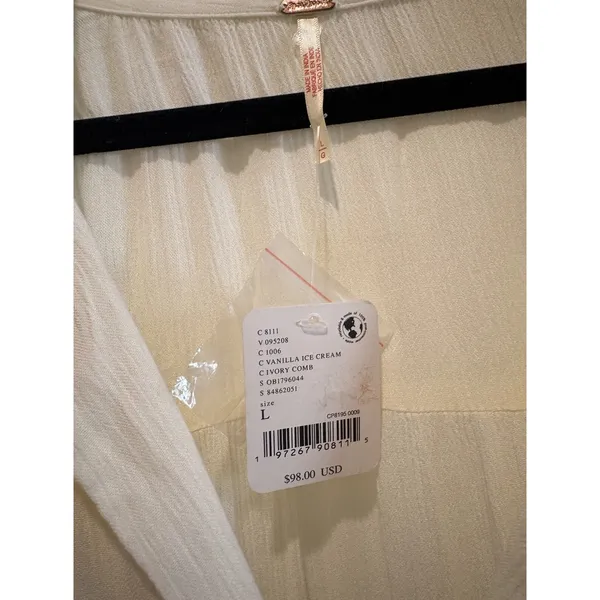 Free People NWT $98 Olivia Ivory Peasant Blouse Button Down V-Neck L - Image 4