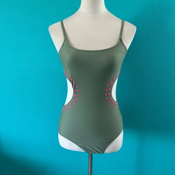 NWT Aerie Cut Out Full Coverage One Piece Swimsuit Olive Fun Beach Surf - Image 3
