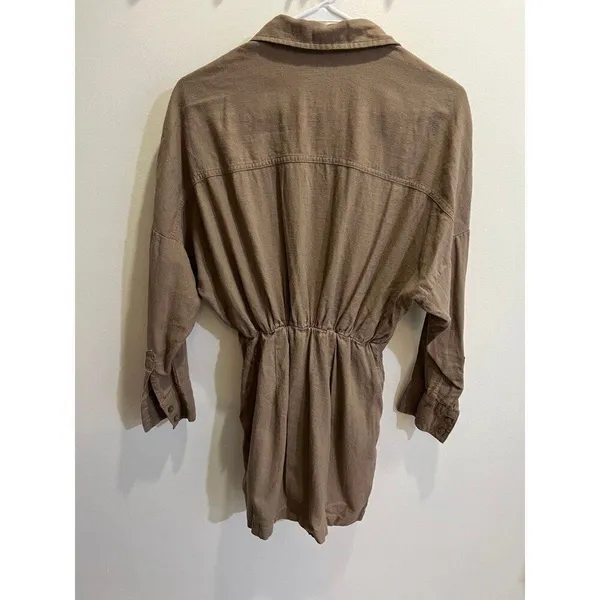 Abercrombie & Fitch Women XS Brown Linen Blend Mini Dress Minimalist Boho Chic - Image 10