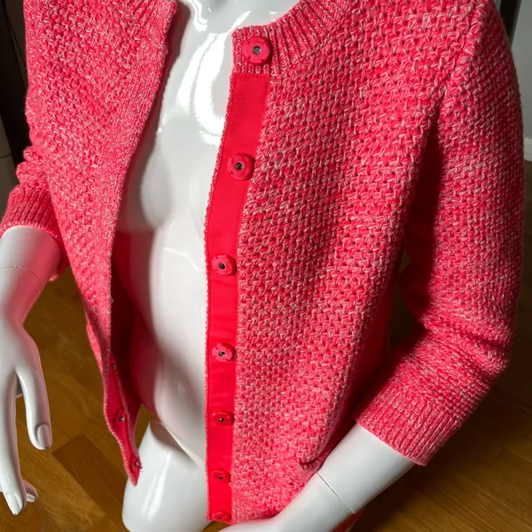 Boden Textured Knit Cardigan Sweater Women’s Size Small Bright Coral Pink Button Front - Image 6