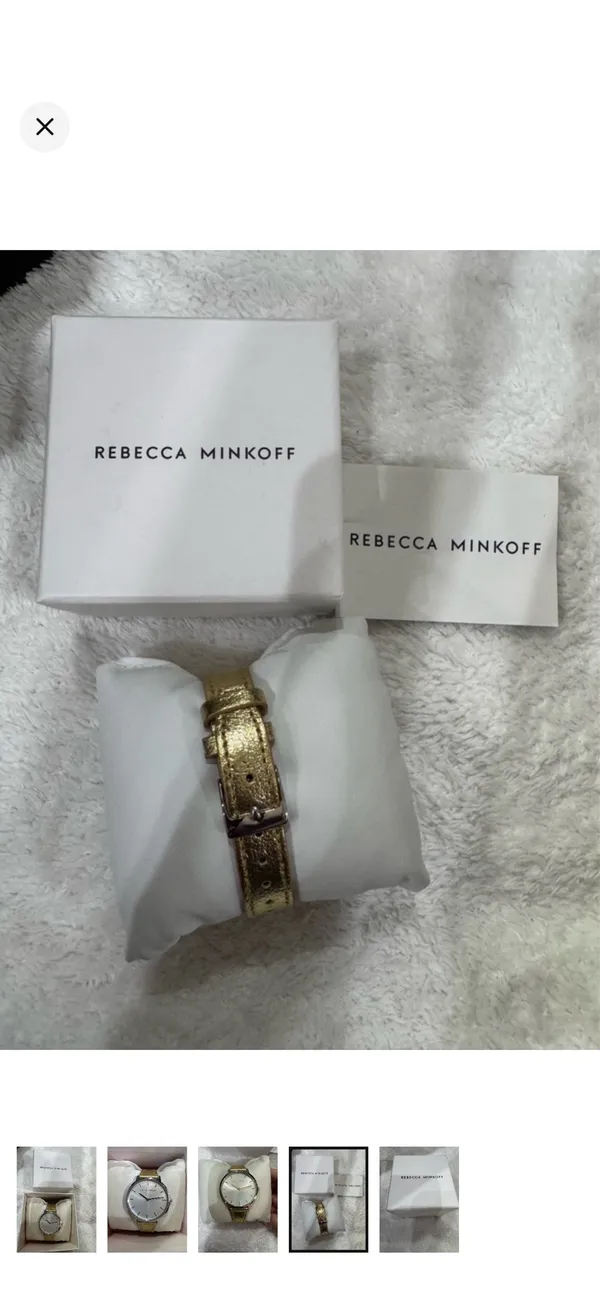 Rebecca Minkoff Metallic Gold Strap Silver Dial Watch - Image 4