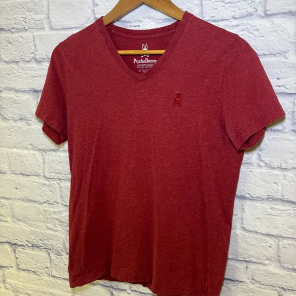 Psycho Bunny Men's X-Small Tee Shirt V-Neck Red Pima Cotton Classic Size 3 - Image 5