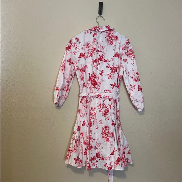 Cynthia Steffe Shirt Dress White Red Floral ‎ Butterfly Print Size Small - Image 6