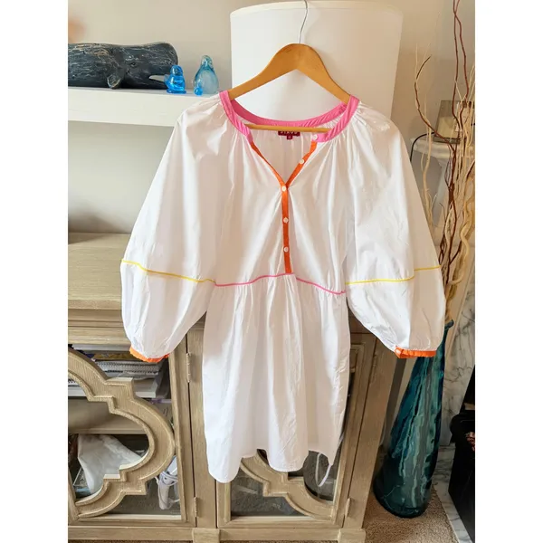 Staud Mini‎ Demi Dress Womens White Multicolor Neon Piping Balloon Sleeve XS - Image 3