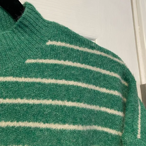 NWT Tilly’s Love Tree Size L Oversized Cropped Green Striped Pullover Sweater - Image 6