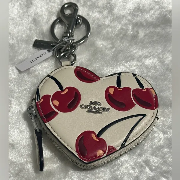 Coach Heart Coin Pouch Bag Charm With Cherry Print - Image 6