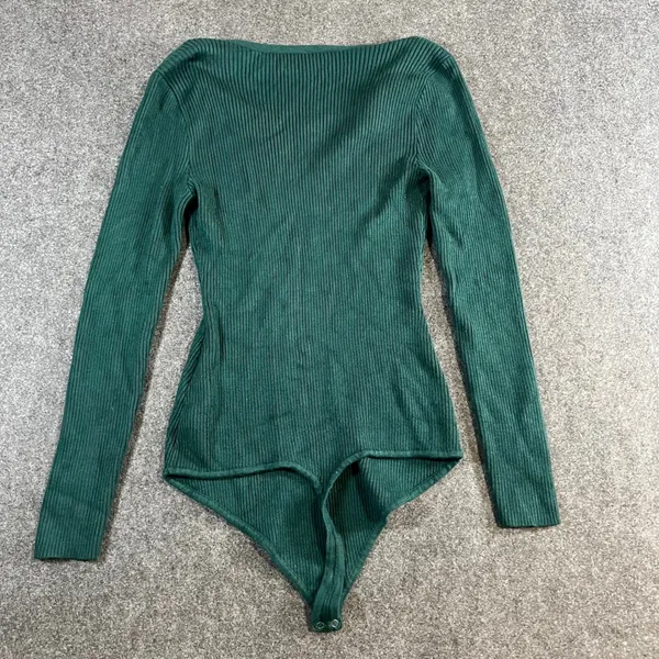 Abercrombie & Fitch Green Ribbed Long‎ Sleeve V-Neck Bodysuit Large - Image 2