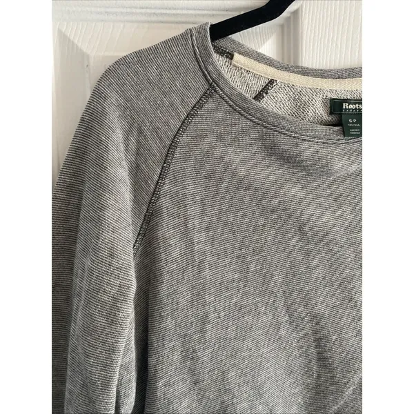 Roots Canada Raglan Micro‎ Stripe Sweatshirt Womens Size S Grey Pullover Cotton - Image 3