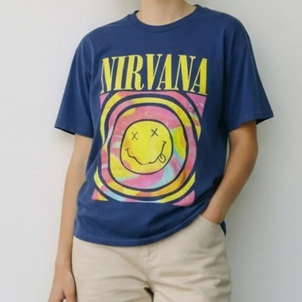 Nirvana Vintage Style Smile Back Short Sleeve Unisex T Shirt Crew Neck M Blue - Image 11