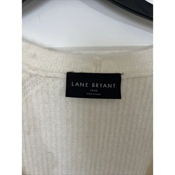 Lane Bryant V Neck Cardigan Pointelle Balloon Sleeve 14/16 1X Cream Twee Coquett - Image 5