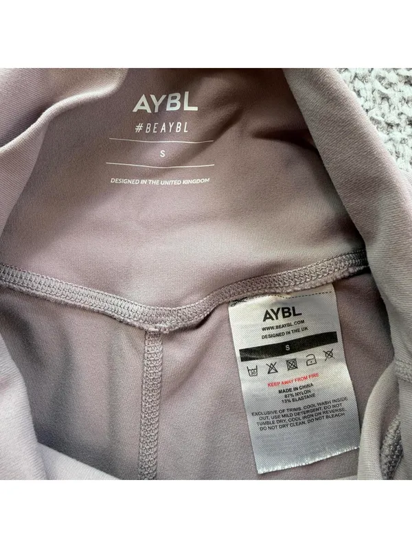 AYBL Taupe High Waisted Biker Shorts Womens S Gym Activewear Minimalist Fitness - Image 4
