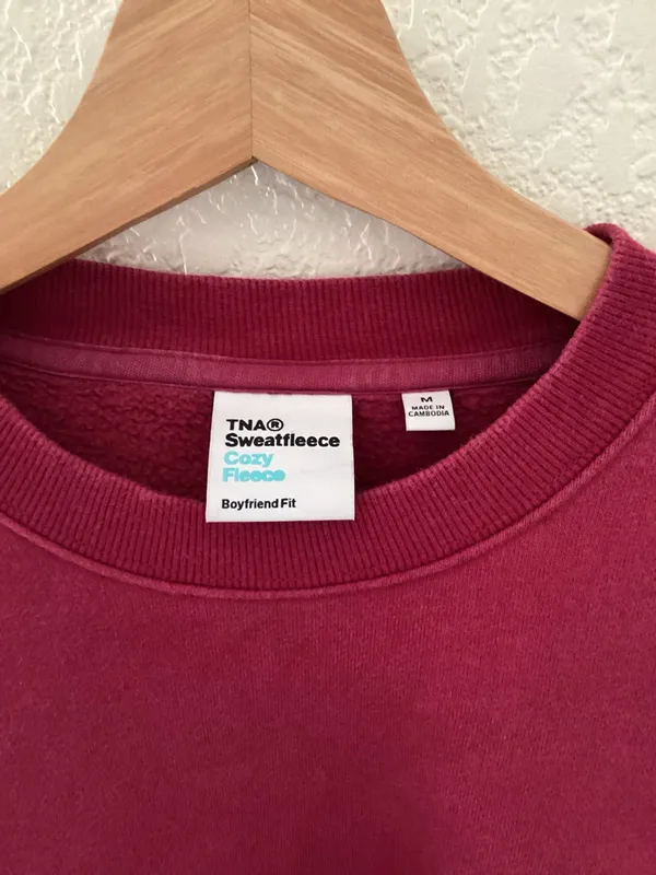 TNA by Aritzia cozy fleece burgundy wine crewneck sweatshirt pullover - Image 2