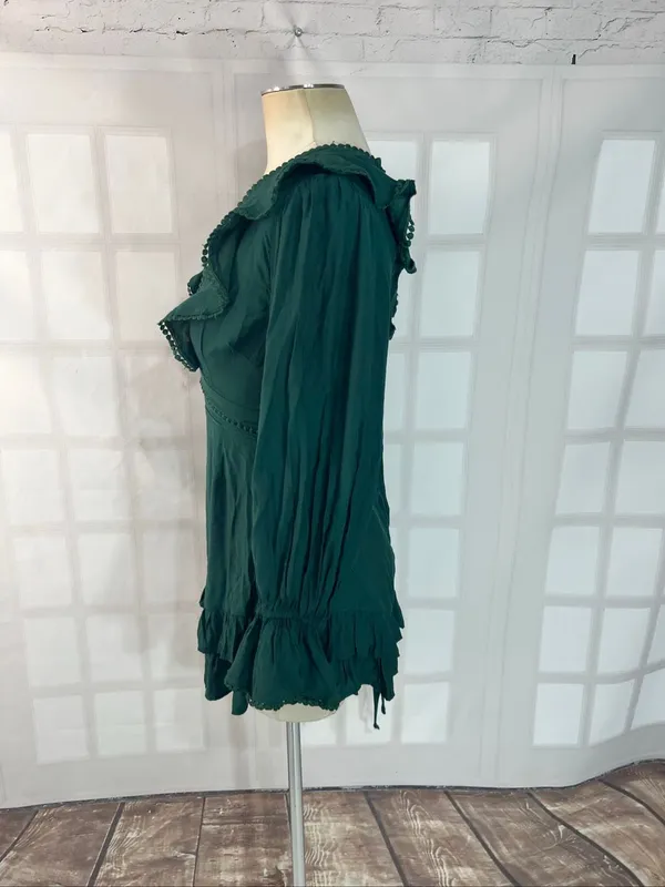 Altar’d State Green V-Neck Lace Up Back Ruffle Layered Mini Dress Size Medium - Image 6