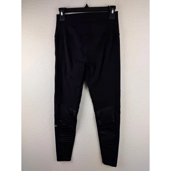 Alo Moto Leggings Women S Black Stretch Moto Ribbed Panels Athleisure Minimalist - Image 4