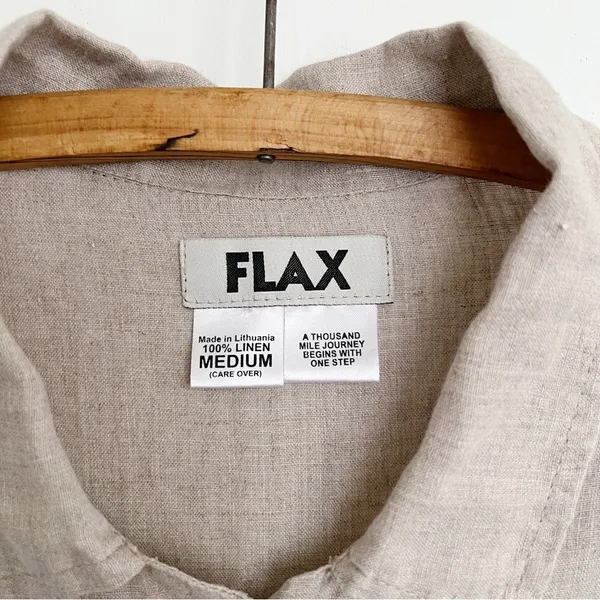 FLAX • 100% linen jacket natural lagenlook oversized boxy collared beige tan - Image 3