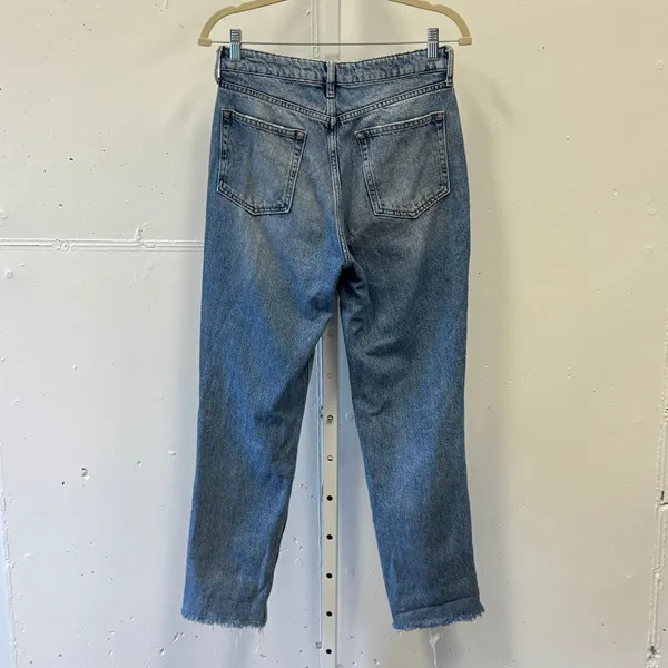 H&M Divided Womens High Waist Mom Jeans Blue Distressed Raw Hem Size 8 06116787 - Image 2