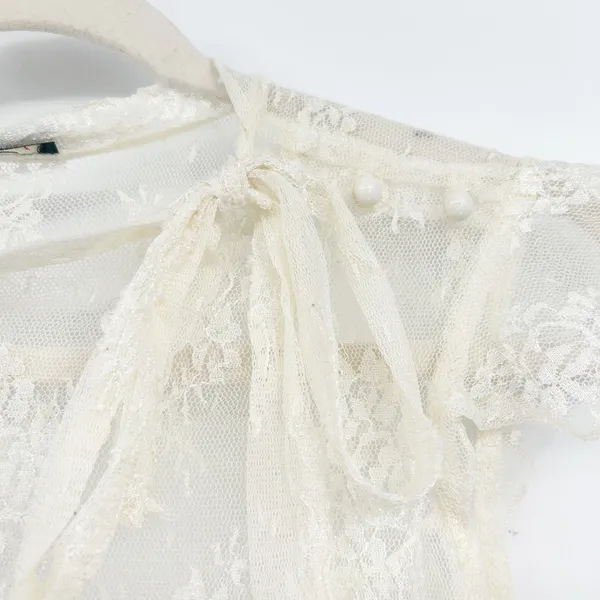 Stargazer Womens Vintage Y2K Fairycore‎ Delicate Lace Sheer Ivory Blouse Top - Image 2