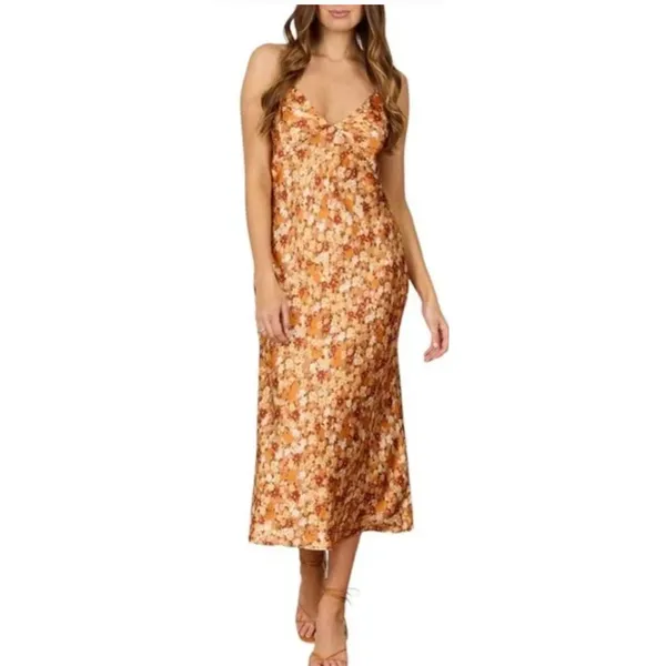 Park & Fifth Kingston Floral Print Satin Strappy Slip Dress Large NEW - Image 3