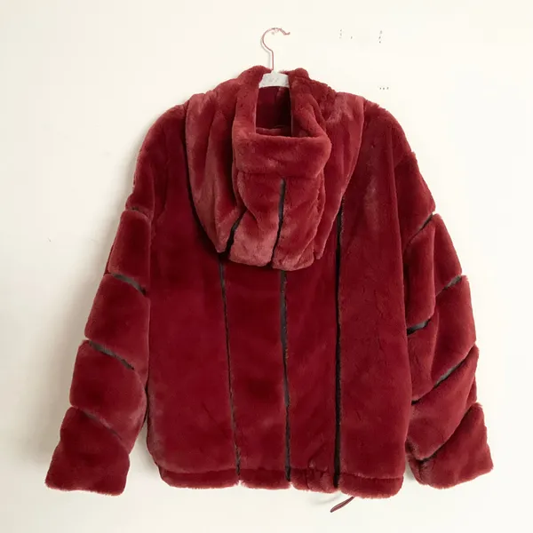 Alo Yoga Knock Out Hooded Faux Fur Hooded Jacket Cranberry S - Image 8
