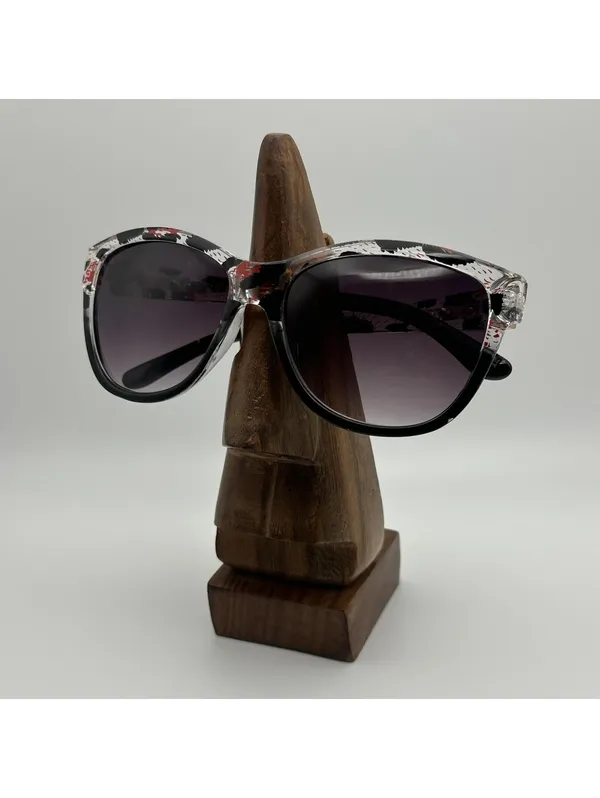 Steve Madden Oversized Cat Eye Sunglasses Black Clear Red Patterned Frames - Image 2