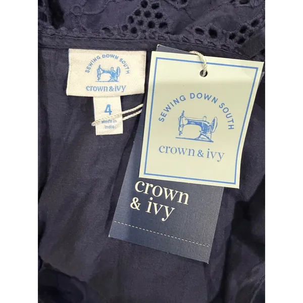 Crown & Ivy Navy Eyelet Midi Dress Sewing Down South Size 4 Preppy Coastal - Image 8