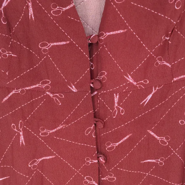 Modcloth A Cut Above Average Shirt Dress Size 12 Burgundy Scissors Hair Stylist‎ - Image 11
