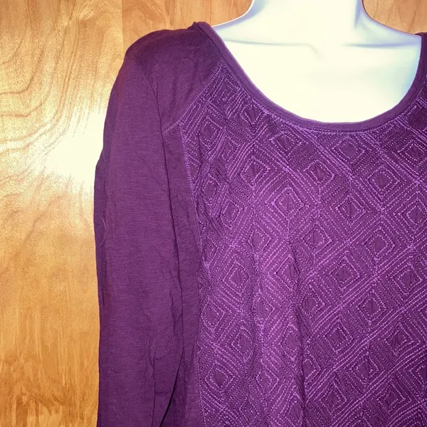 Purple Eddie Bauer Long Sleeve T-Shirt With Embroidered Diamonds Size 1X - Image 4