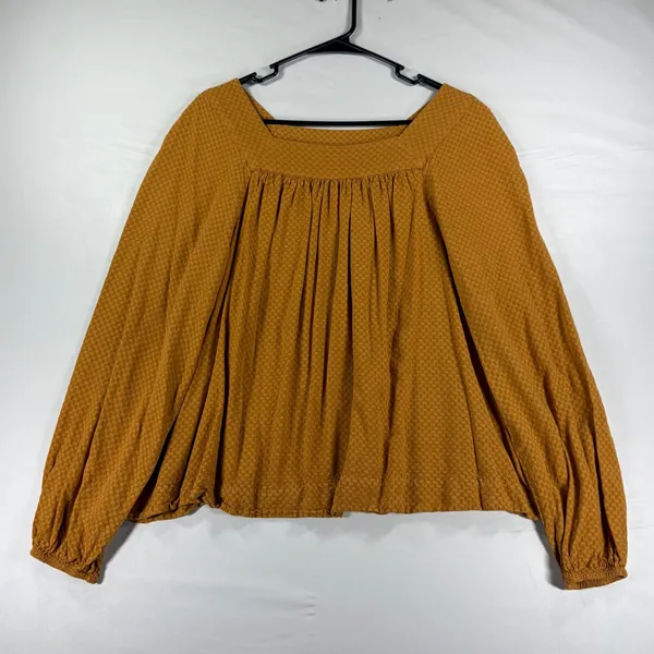 Universal Thread Mustard Yellow Square Neck Balloon Sleeve Textured Blouse Large - Image 2