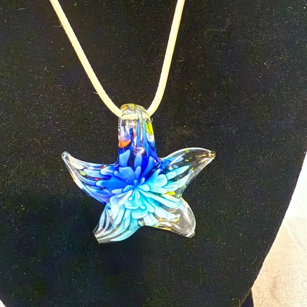 Hand Blown Glass Starfish Pendant Necklace - Image 2