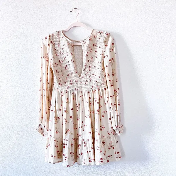American Eagle Outfitters Women's Cream Floral Boho Babydoll Dress XS‎ - Image 2