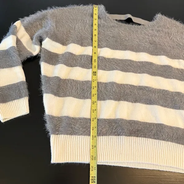 DKNY Gray and Cream Striped Women's Sweater‎ - Image 2