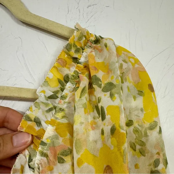 Astr Yellow Ditsy Floral Puff Sleeve Blouse Womens M Smocked Romantic Coquette - Image 7