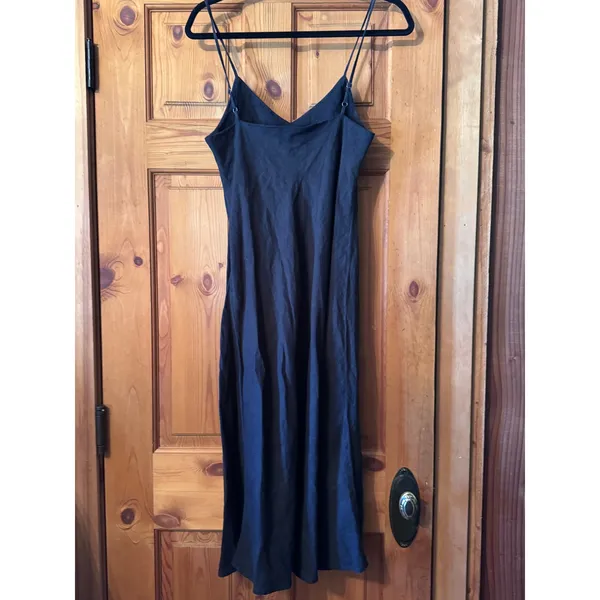 MATE the Label Linen Slip Dress S Black V-Neck Spaghetti Strap Minimalist - Image 9