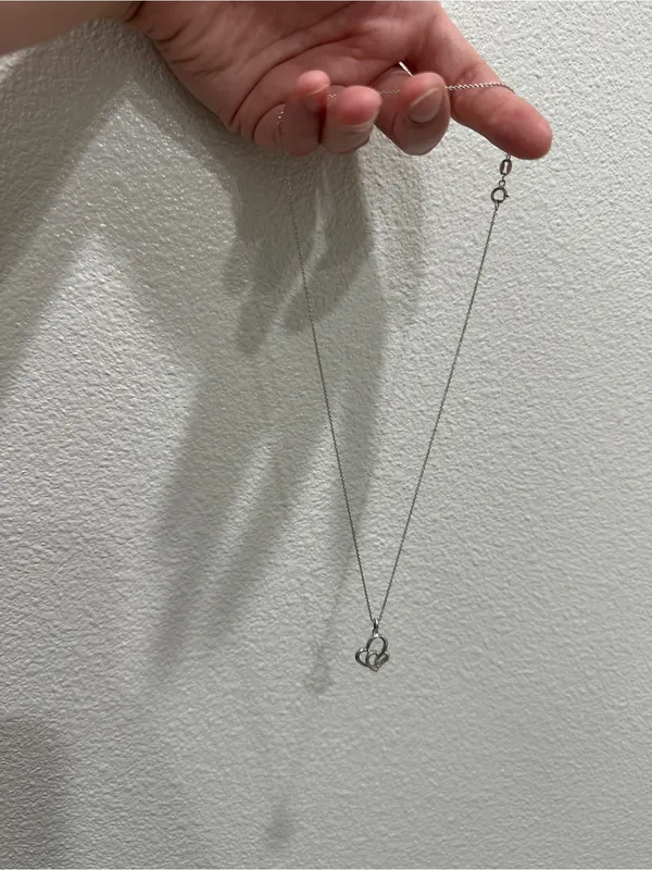 Double Heart Pendant Necklace in Silver - Image 6