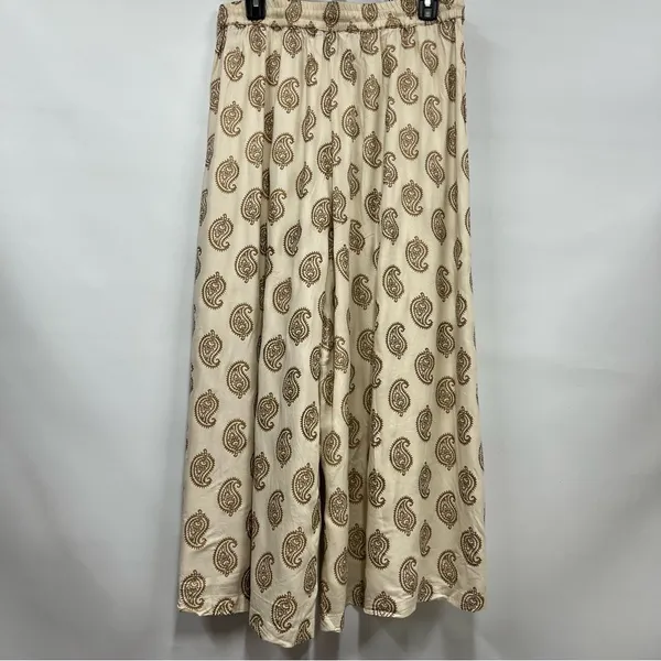 Paisley Cream l/xl wide flare leg pants resort wear elastic waist drawstring - Image 2