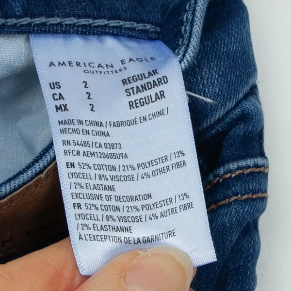 American Eagle Super Hi-Rise Skinny‎ Jeans Womens 2 Blue Distressed Frayed Hem - Image 8