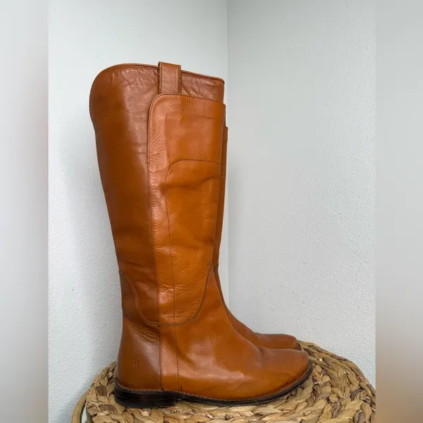 Frye Boots Tall Boot Paige Cognac Camel Leather Riding Brown 6.5 - Image 4