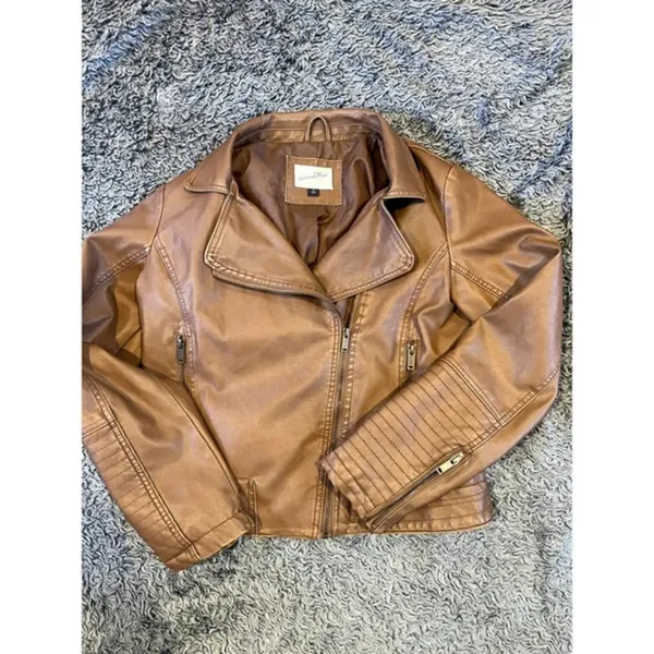 Universal Threads Brown Faux Leather Jacket‎ Women’s Size Medium - Image 4