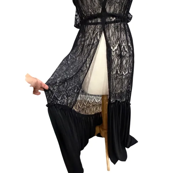 Sin Clarity Sheer Lace Duster Black Maxi Overlay Gothic Festival Whimsygoth Sz S - Image 4