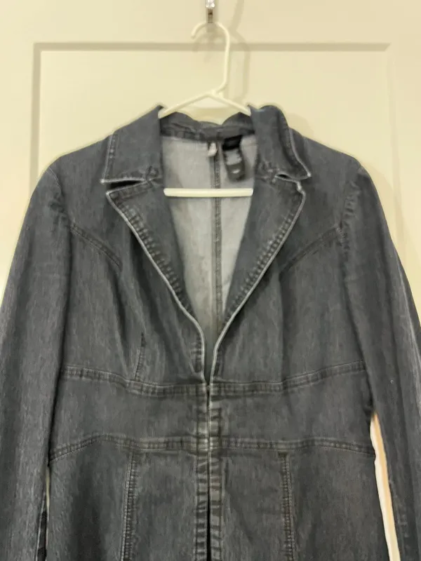 Bisou Bisou Large Dark Blue Denim Long Jacket / Coat - Image 5