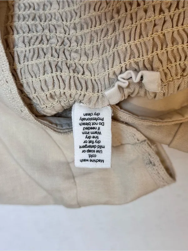 Midnight sky Cream Linen Blend Eyelet Peplum Top S Square Neck Cottagecore Coquette Prairie - Image 11